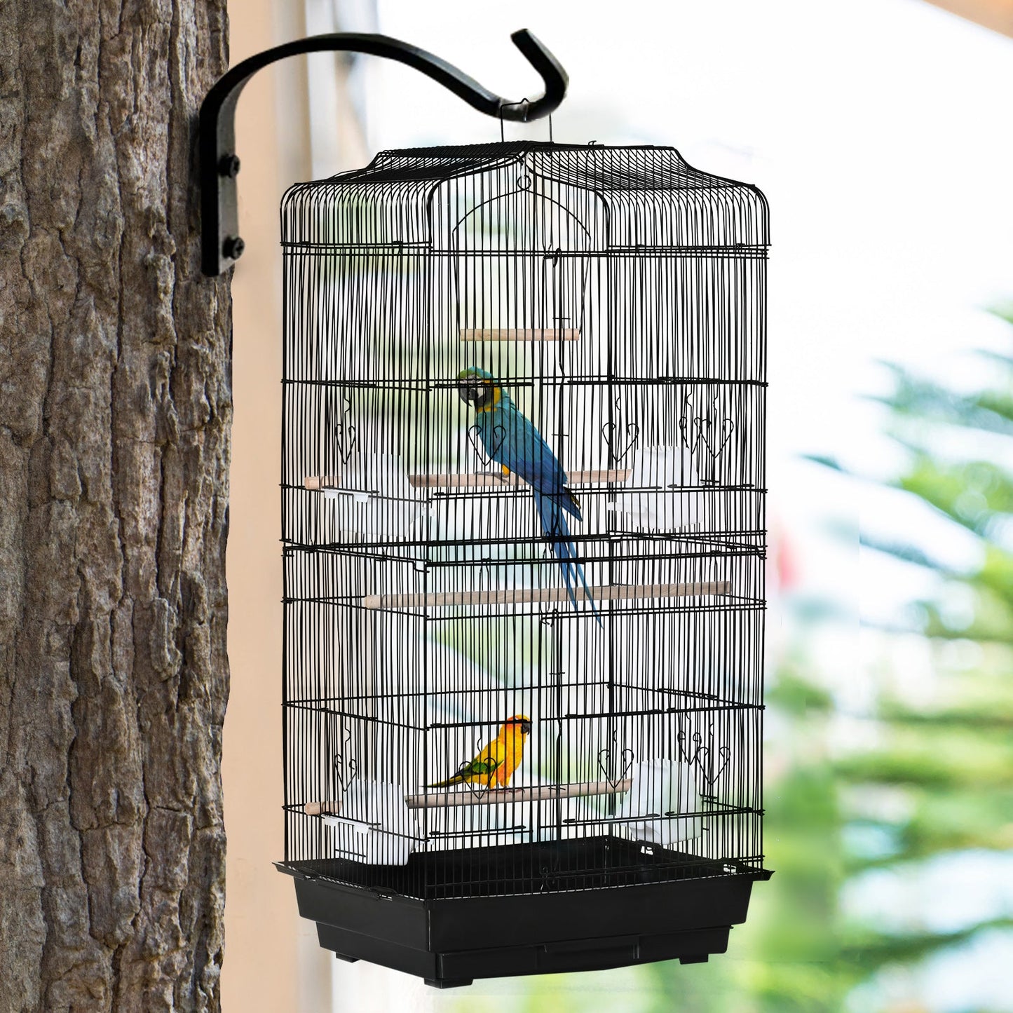 36" Bird Cage, Macaw Play House, Cockatoo, Parrot, Finch Flight Cage, 2 Doors Perch, 4 Feeder Pet Supplies, Black at Gallery Canada