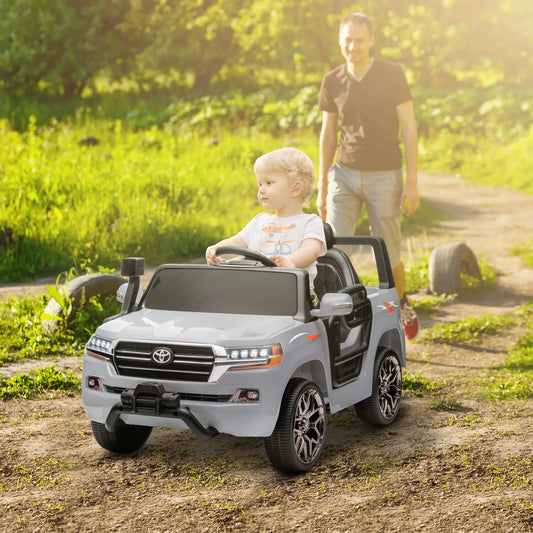 12V Kids Car, Remote Control, Four Wheel Spring Suspension, LED Light, Grey Electric Toy Cars Grey at Gallery Canada