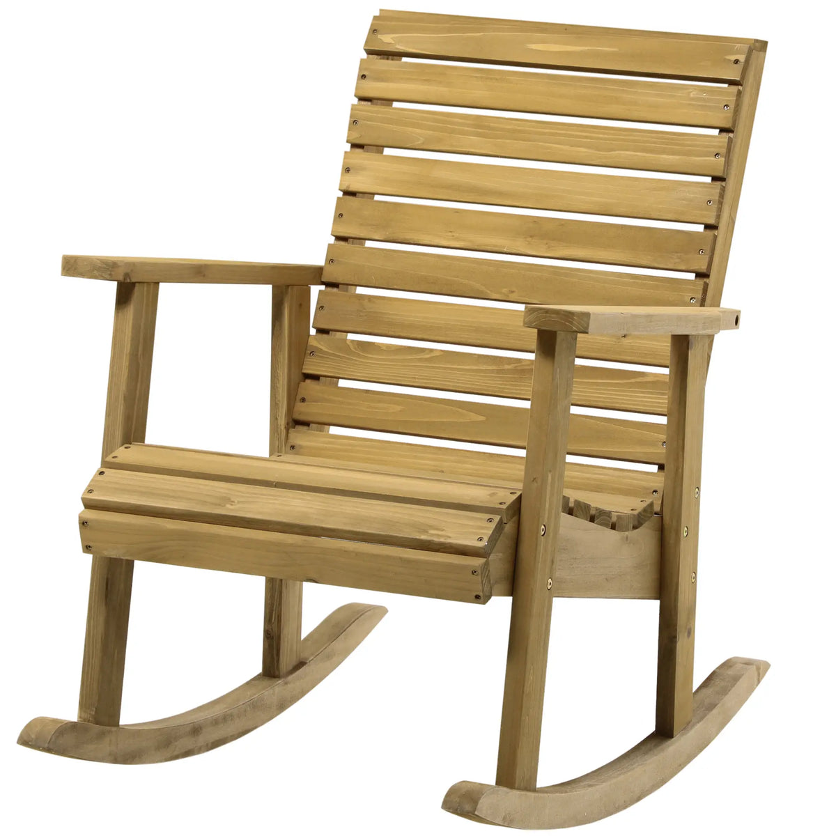 Wooden Outdoor Rocking Chair Slatted Porch Rocker Armrest, Light Brown Outdoor Rocking Chairs at Gallery Canada