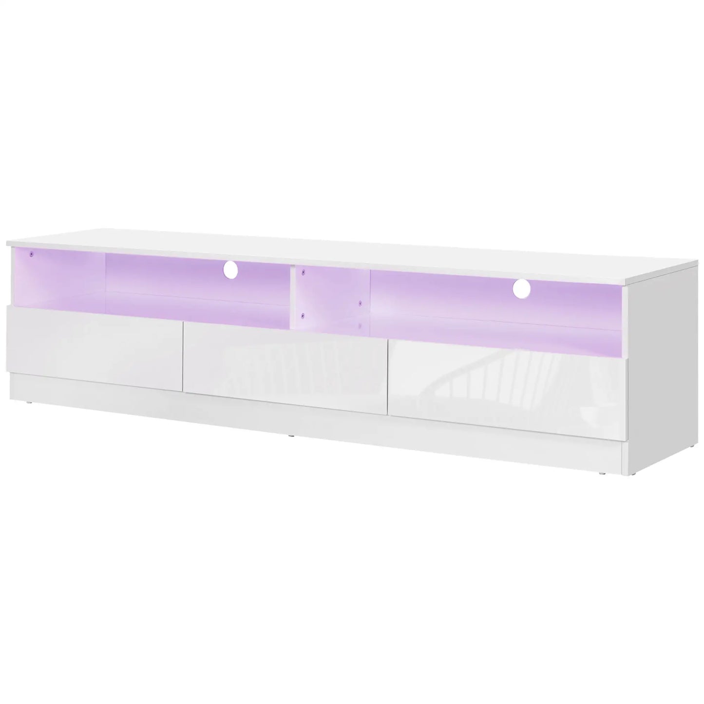 LED Lighted TV Stand for 75" TVs, Modern Cabinet with Drawers, High Gloss, White TV Stands at Gallery Canada