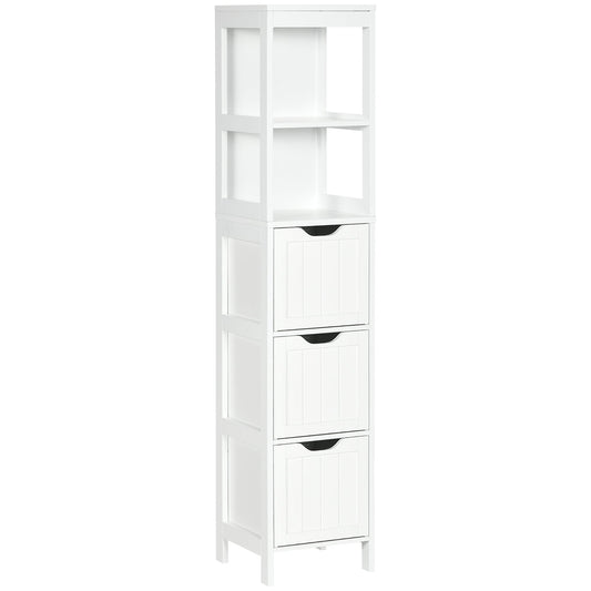 Narrow Bathroom Cabinet with 3 Drawers and 2 Tier Shelf, Tall Cupboard Freestanding Linen Tower, White - Gallery Canada