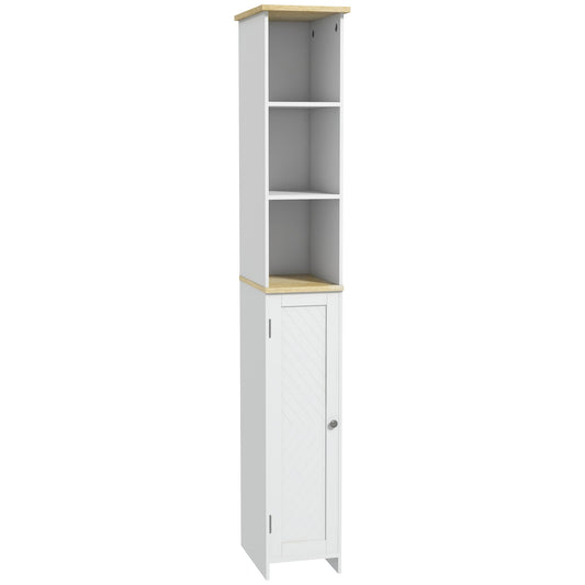 Narrow Bathroom Storage Cabinet, Freestanding Bathroom Cabinet with Open Shelves, Chevron Door and Adjustable Shelf, White - Gallery Canada