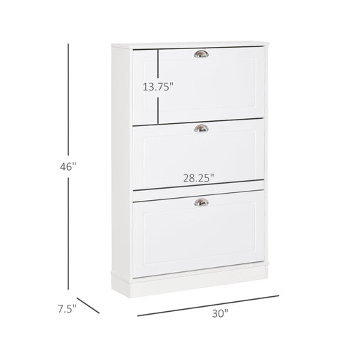 Narrow Shoe Storage Cabinet with 3 Flip Drawers, Entryway Shoe Cabinet for 12 Pairs of Shoes, White