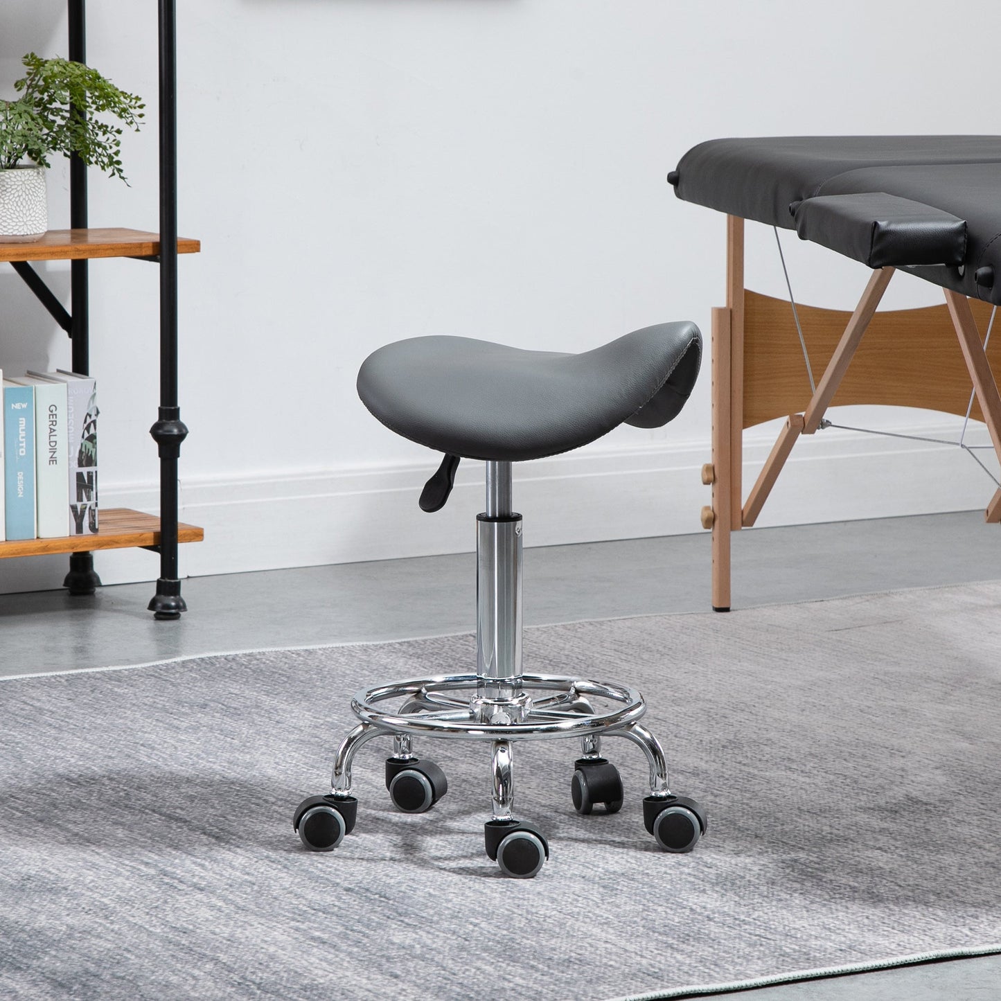 Saddle Stool, PU Leather Adjustable Rolling Salon Chair for Massage, Spa, Clinic, Beauty and Tattoo, Grey at Gallery Canada