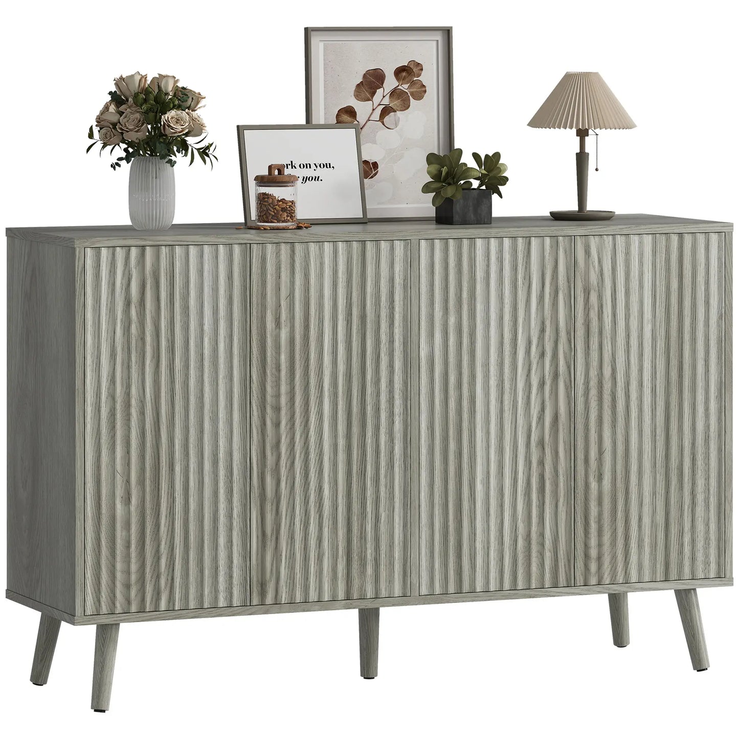 Fluted Sideboard with Adjustable Shelves, Light Grey Bar Cabinets at Gallery Canada