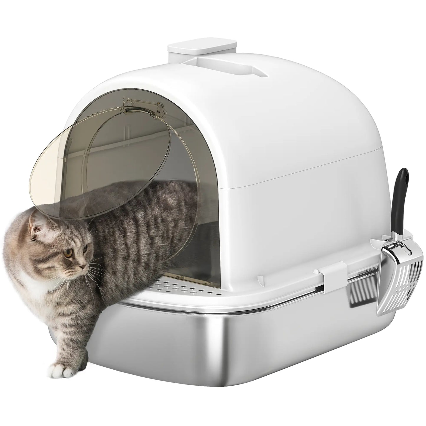 Enclosed Stainless Steel Litter Box, Metal, with Scoop, Deodorizer Bag, Handle Cat Litter Box Enclosures at Gallery Canada