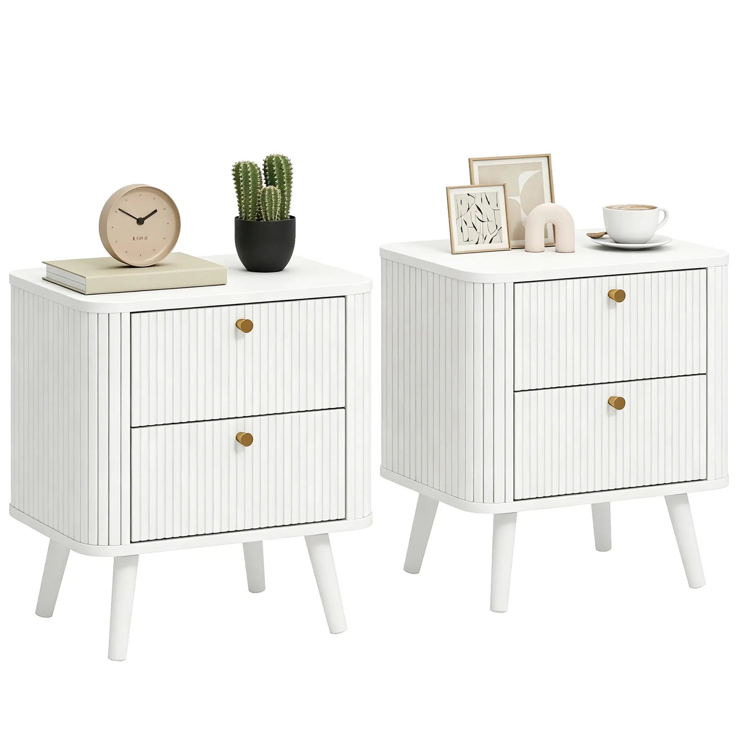 Ensemble de 2 tables de nuit, grain de bois blanc, 2 tiroirs