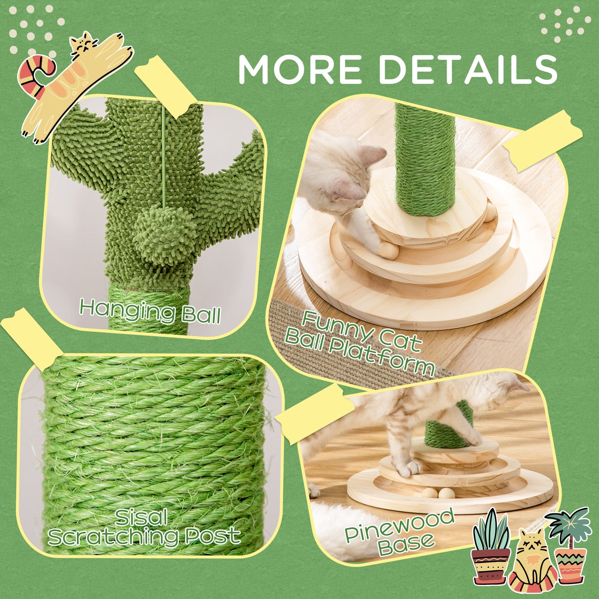 Cat Scratching Post, Cute Cactus Scratching Post, Nature Sisal Cat Scratcher with Ball Toys for Indoor Cats at Gallery Canada
