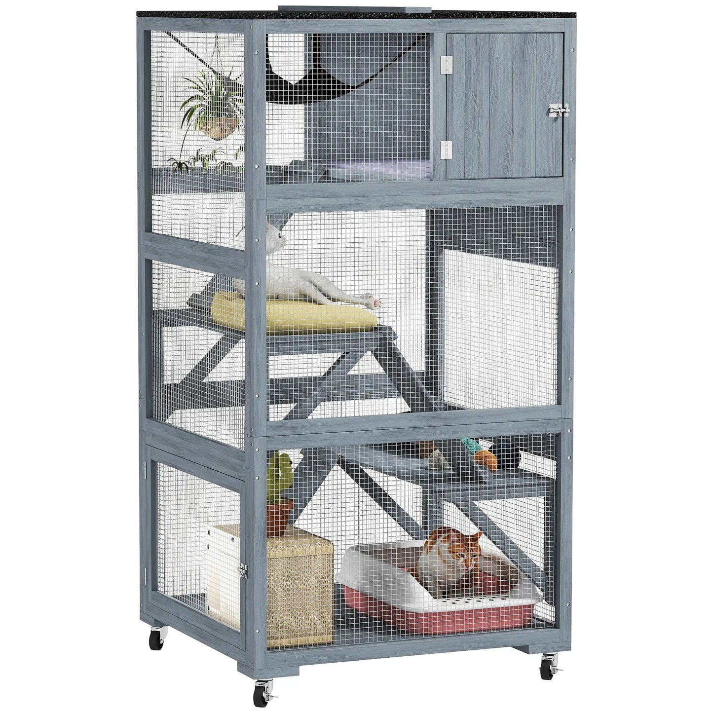 66"H Cat Enclosure On Wheels, With Hammock Platforms Ramps, Grey Outdoor Cat Enclosures at Gallery Canada