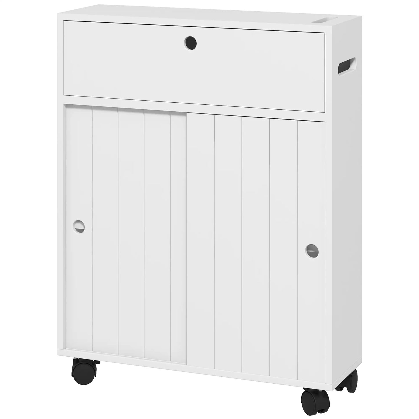 Bathroom Storage Cabinet, 20.5" x 6.75" x 26.5", Rolling Wheels, White Bathroom Cabinets at Gallery Canada