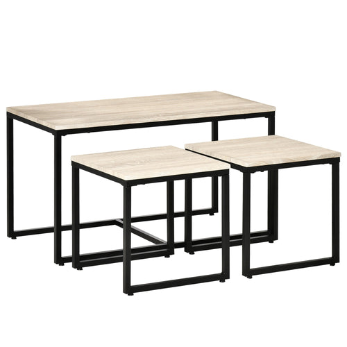 Nesting Coffee Table Set of 3, Modern End Tables with Black Metal Frame for Living Room Home Furniture, Natural
