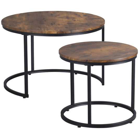 Nesting Tables, 29" Round Coffee Table Set of 2, Modern Side Tables for Living Room with Metal Base, Rustic Brown - Gallery Canada