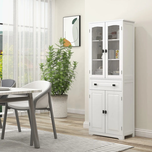 63" 4-Door Kitchen Pantry Cabinet, Adjustable Shelves, White Kitchen Pantry Cabinets White at Gallery Canada