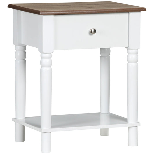 Nightstand, Bedside Table with Drawer and Open Shelf, Side End Table with Wood Legs for Bedroom, White at Gallery Canada