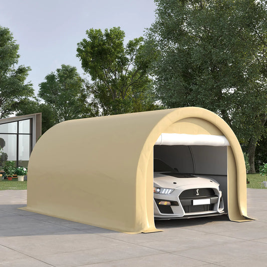 10' x 16' Heavy Duty Carport Tent, PE Cover, Beige Car Shelters Beige at Gallery Canada