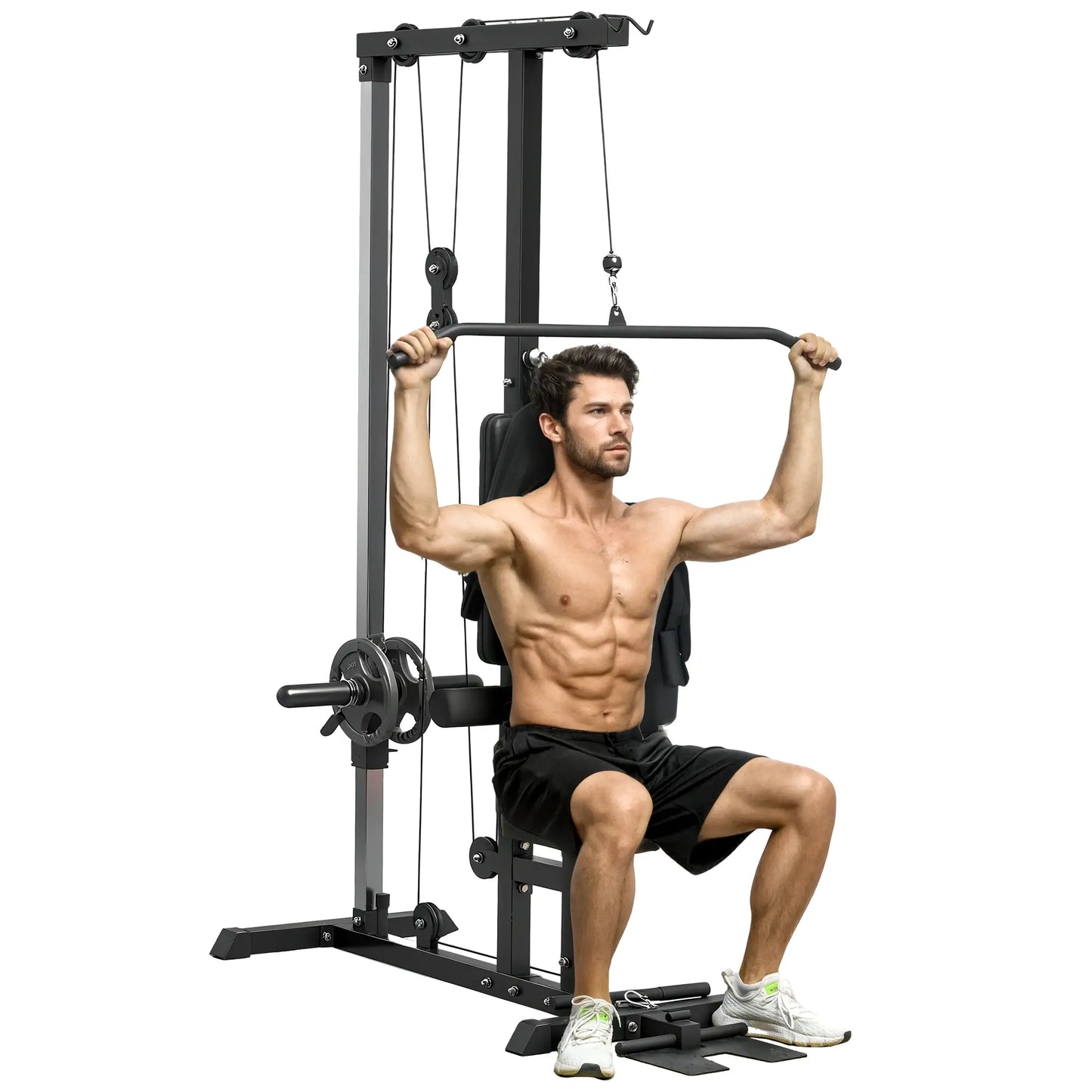 Lat Pull Down Machine, High Low Pulley, Adjustable Seat, Flip-Up Footplate, Black Power Towers at Gallery Canada