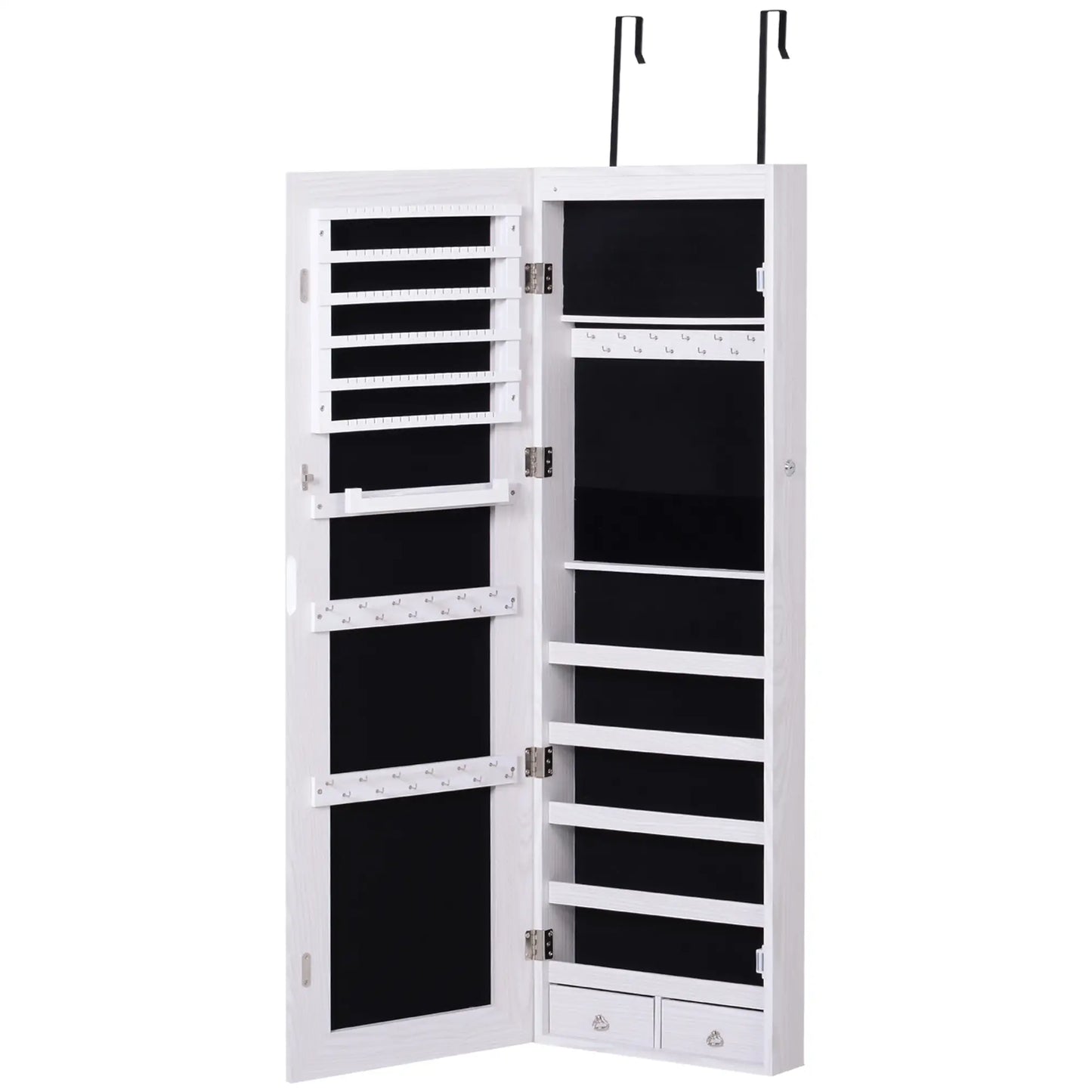 Mirror Jewelry Cabinet with LED Lights, 2 Keys, Wood Grain Grey, Grey Jewelry Armoire & Jewellery Mirror Cabinets at Gallery Canada