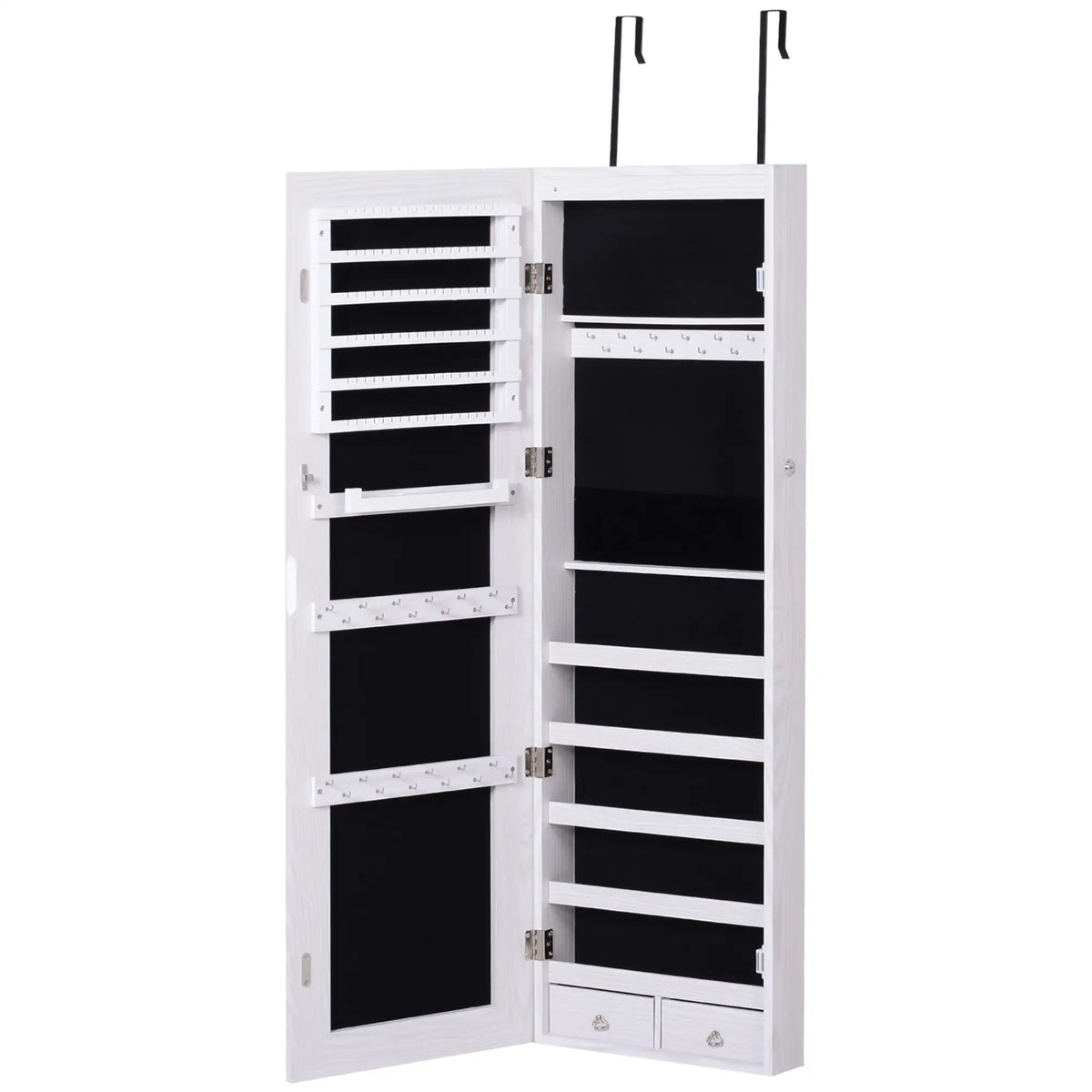 Mirror Jewelry Cabinet with LED Lights, 2 Keys, Wood Grain Grey, Grey Jewelry Armoire & Jewellery Mirror Cabinets at Gallery Canada