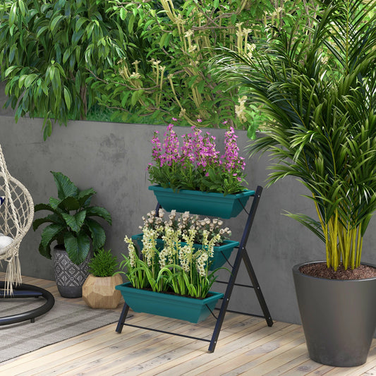 3-Tier Vertical Garden Planter, Outdoor Plant Stand for Vegetables Flowers Plant Stands Green, Black at Gallery Canada