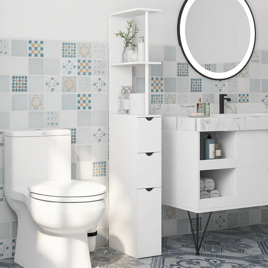 Tall Narrow Bathroom Storage Cabinet, Drawers and Open Shelves, White Bathroom Cabinets White at Gallery Canada