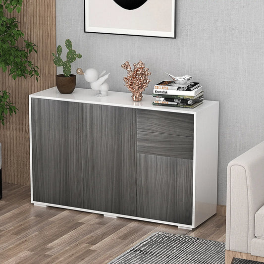 Modern Kitchen Sideboard, Coffee Bar with 2 Drawers, Light Grey Kitchen Pantry Cabinets Grey, High Gloss White (Top and Side Panels) at Gallery Canada