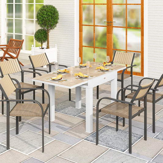 Extendable Patio Dining Table, Aluminum Frame, Faux Wood Top, Natural Wood Patio Dining Tables Light Grey, Natural Wood at Gallery Canada