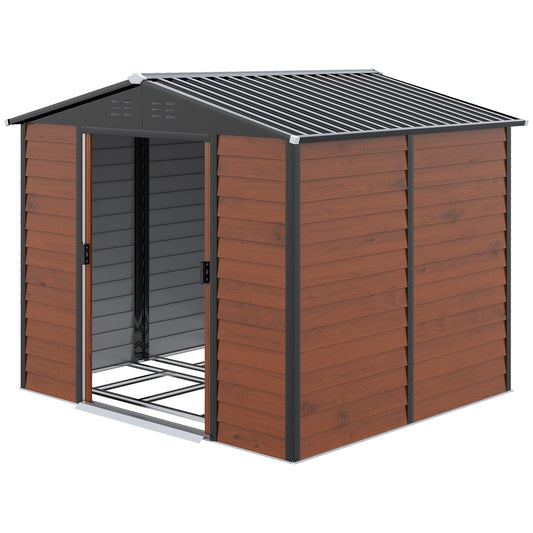 8' x 7' Outdoor Storage Shed, Galvanized Steel Metal Garden Shed w/ Double Sliding Lockable Door, Floor Frame, Vents, Waterproof Tool Shed for Backyard, Lawn, Patio, Teak at Gallery Canada