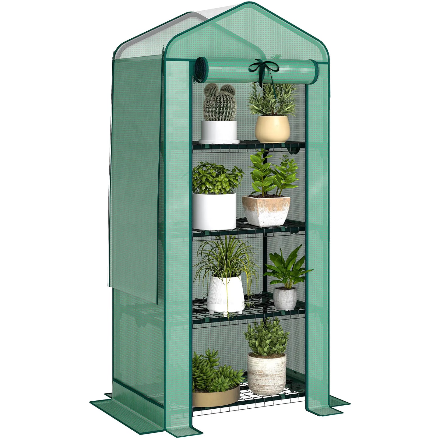 Mini Greenhouse With Screen Roof, 27.6" x 19.7" x 62.2", Green