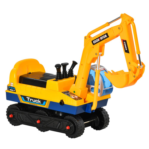 No Power Construction Ride on Excavator Digger Bulldozer Toy 80° Rotation w/ Electric Controllable Digging Bucket Safety Helmet for Ages 2-3 Years Old Yellow