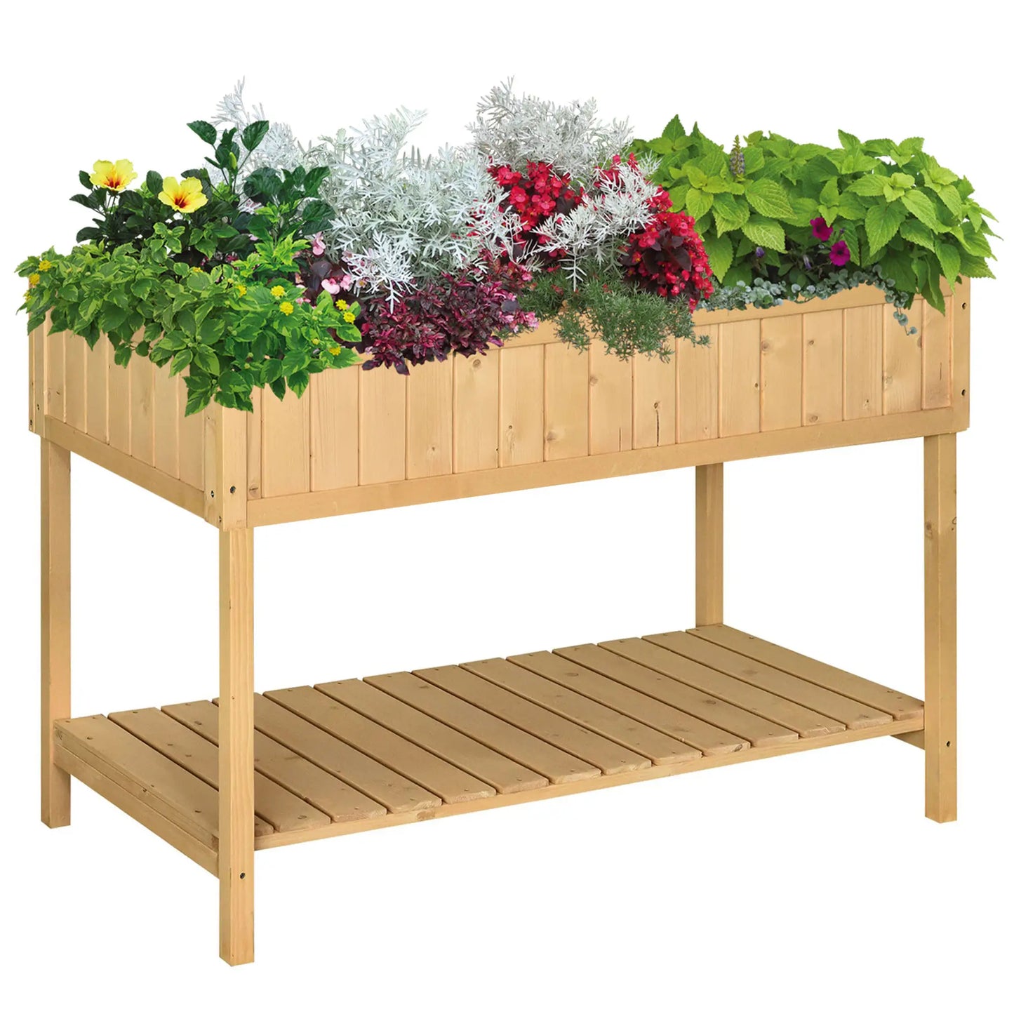 43.25" x 18" x 30" Raised Garden Bed, Wooden Plant Stand, 8 Grid Box, Natural Wood Elevated Garden Beds at Gallery Canada