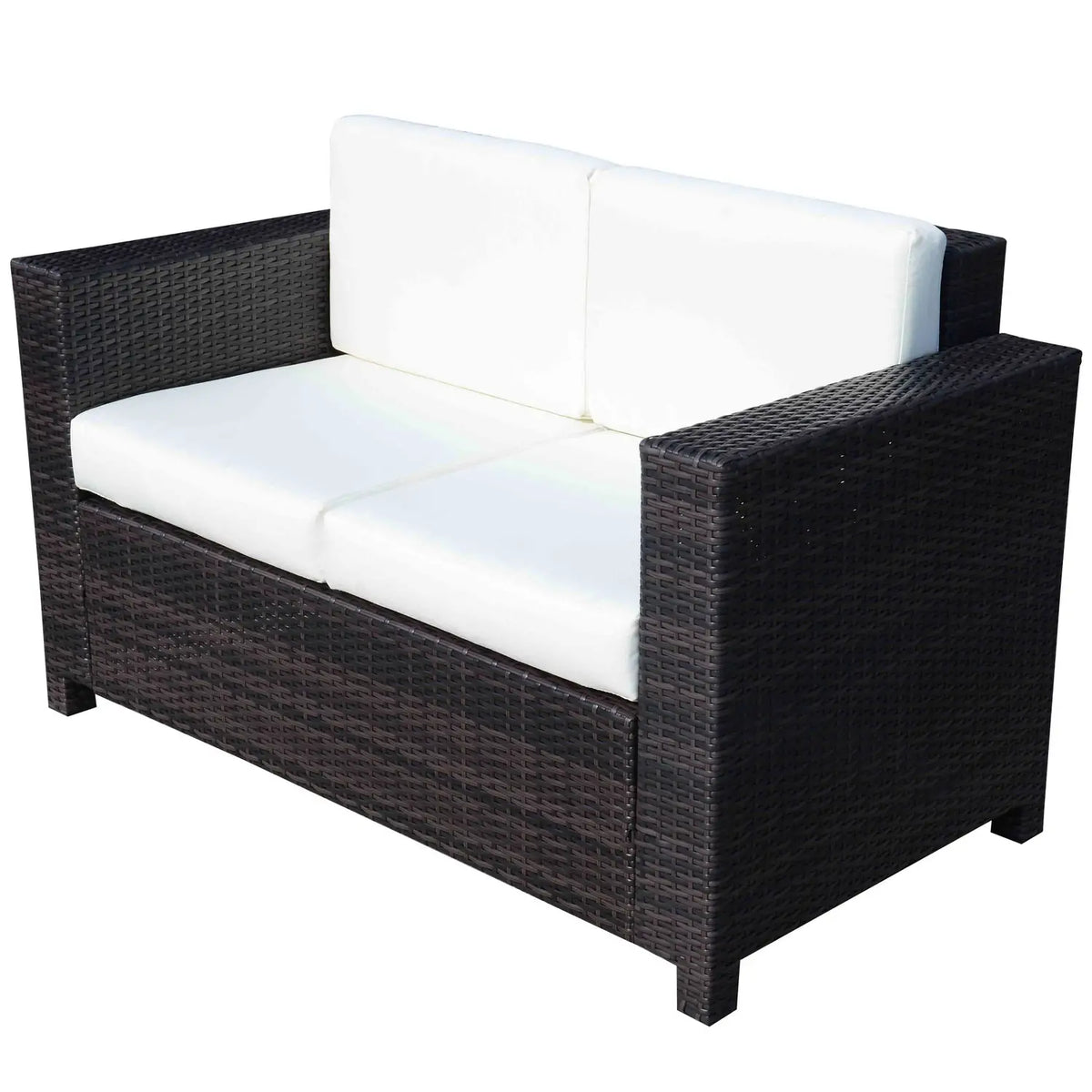 2 Seat Rattan Loveseat Couch Patio Furniture With Cushion, Cream White Patio Furniture Sets at Gallery Canada