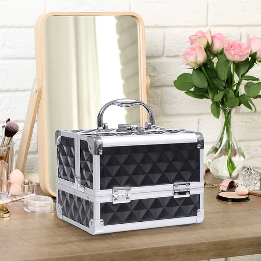 3 Tier Diamond Texture Makeup Train Case, Black Makeup Cases Black at Gallery Canada