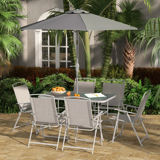 8 Piece Patio Dining Set, 6 Folding Chairs, Rectangle Table, Grey Outdoor Dining Sets Grey at Gallery Canada