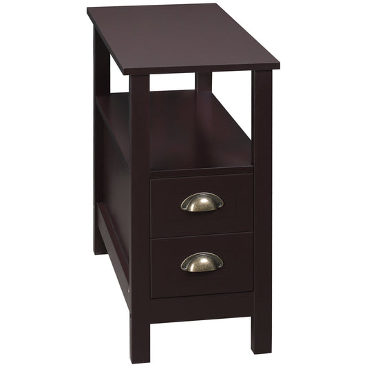 Slim End Table with 2 Drawers and Storage Shelf, Sofa Side Table for Living Room, Narrow Nightstand, Coffee at Gallery Canada