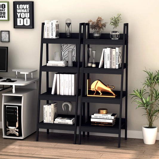 2-Tier Ladder Shelf Bookcase, Multi-Use Display Rack, Black Display Bookshelves Black at Gallery Canada