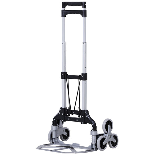 Stair Climbing Cart Portable Folding Hand Truck Aluminum Trolley Dolly with 6-Wheels and Fixed Rope, 154lbs Capacity for Home Office Travel Silver