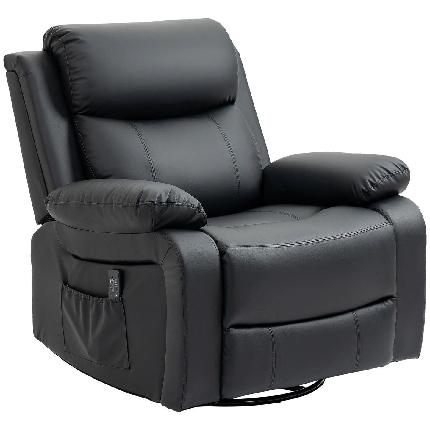 PU Leather Reclining Chair, Vibration Massage, Swivel Rocking, Remote, Black Single Sofas at Gallery Canada