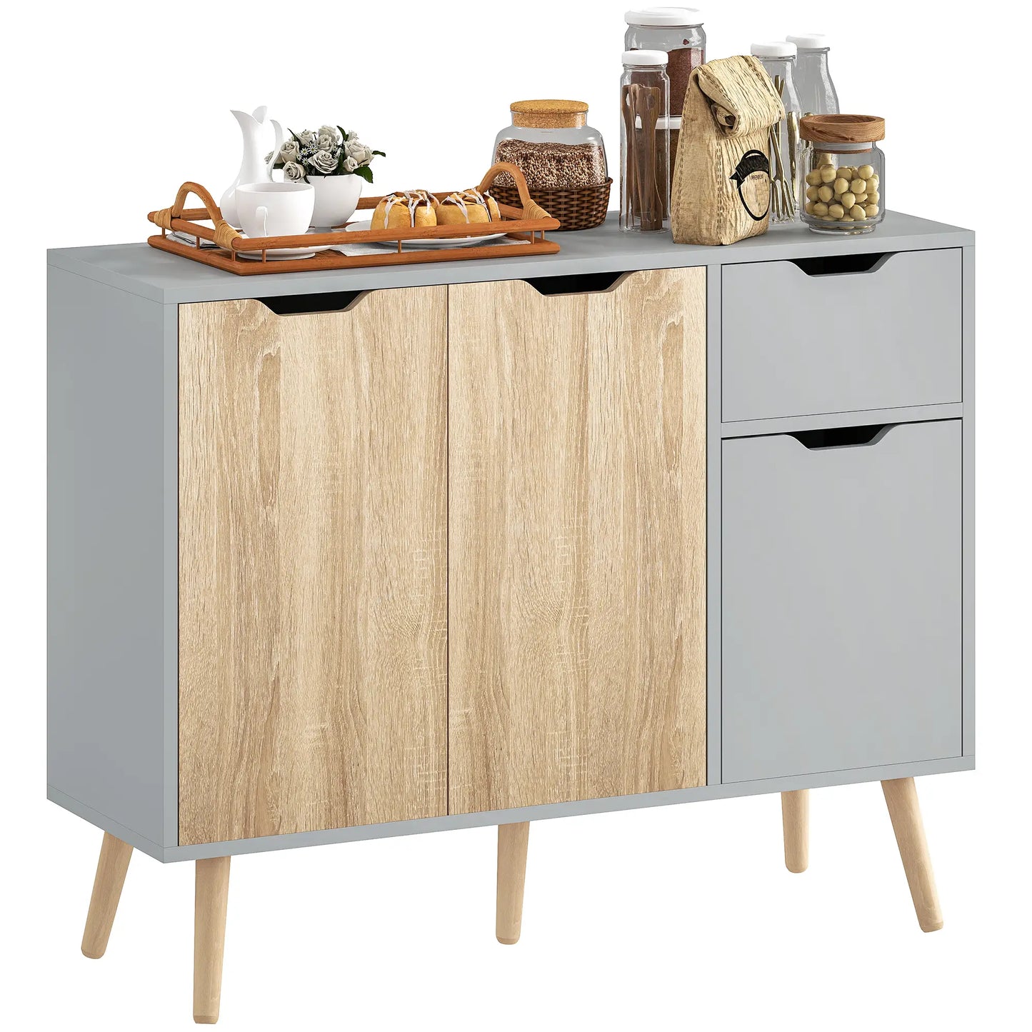 35" Sideboard Storage Cabinet, Nature Wood, Grey Bar Cabinets at Gallery Canada
