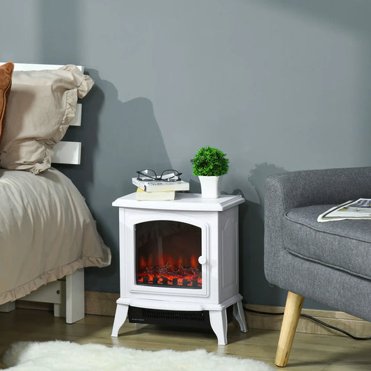 Electric Fireplace Heater, Freestanding, Realistic Flame, 750W/1500W, White Electric Fireplaces White at Gallery Canada