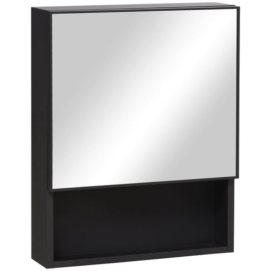 Bathroom Medicine Cabinet, Wall-Mounted Mirror Cabinet with Single Door, Storage Shelves and Stainless Steel Frame for Laundry Room, Black - Gallery Canada