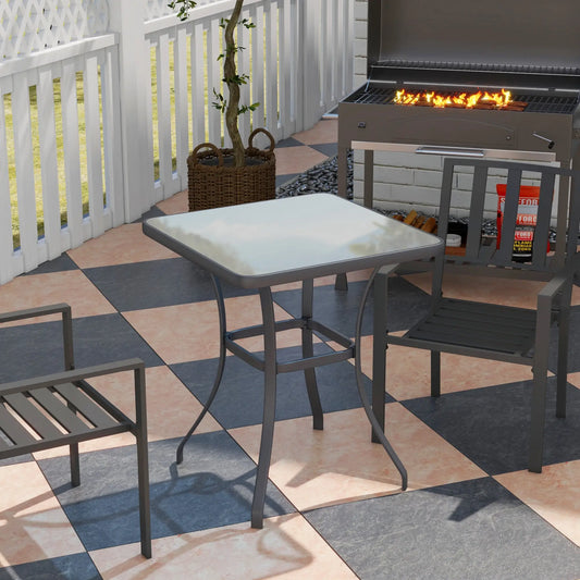 27" Square Patio Table, Tempered Glass Top, Steel Frame Patio Side Tables Black and Transparent at Gallery Canada