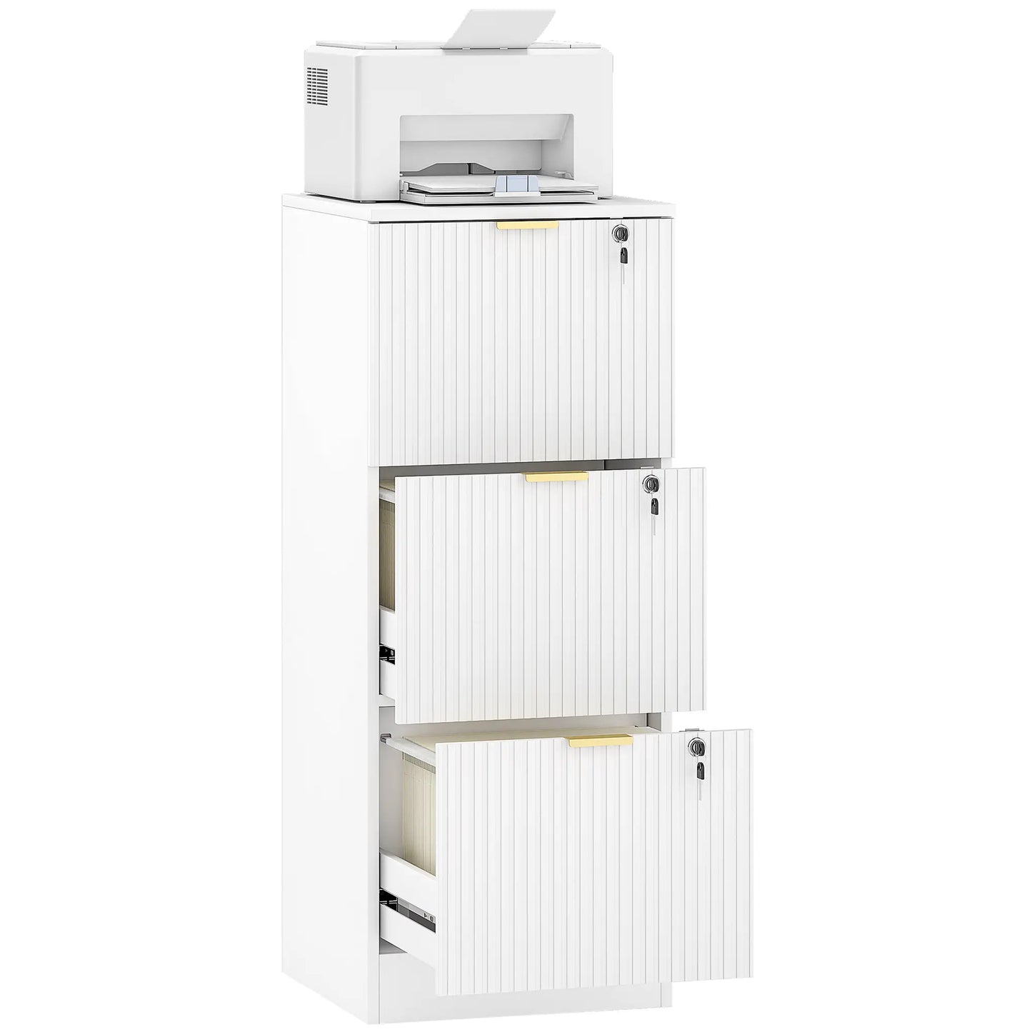 Lockable Filing Cabinet, 3 Fluted Drawers, Adjustable Hanging Rails, White Office Cabinets & Cupboards at Gallery Canada