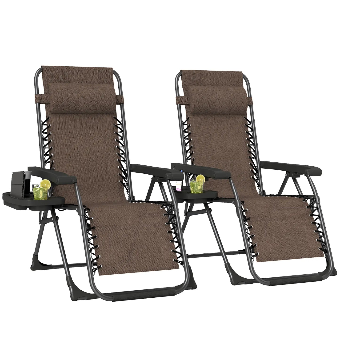 Zero Gravity Chair Set Of 2, Folding Reclining Outdoor Lounge Chair, Brown Lounger Chairs at Gallery Canada