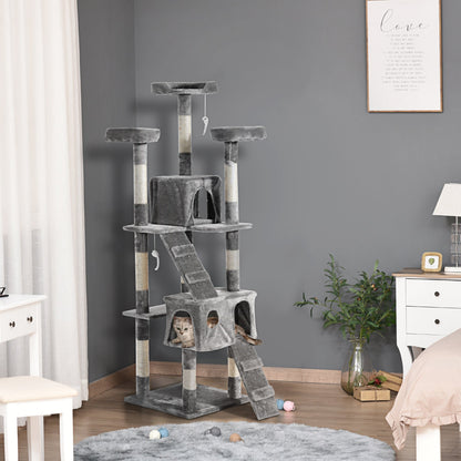 67-inch Multi-Level Cat Scratching Tree Kitty Activity Center Post Tower Condo Pet Furniture w/ Toy Grey at Gallery Canada