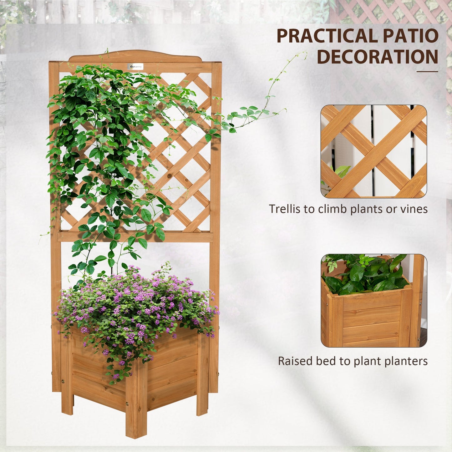 Wood Planter with Trellis, Raised Garden Bed to Grow Vegetables, Herbs, and Flowers for Backyard, Patio, Deck at Gallery Canada