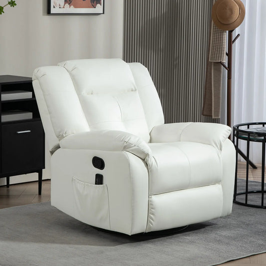 8-Point Vibration Massage Recliner Chair, PU Leather, Manual, Cream White Single Sofas Cream at Gallery Canada