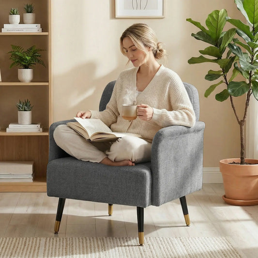 Modern Tufted Accent Chair, Metal Legs, Upholstered Reading Armchair, Grey Accent Chairs Grey, Black at Gallery Canada