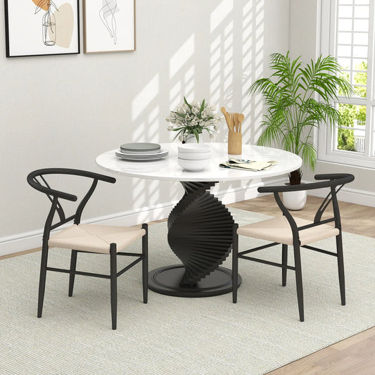 Set of 2 Weave Dining Chairs, Mid-Century Modern, Y-Shaped Backrest, Hemp Seat, Black Dining Chairs Black, Beige at Gallery Canada