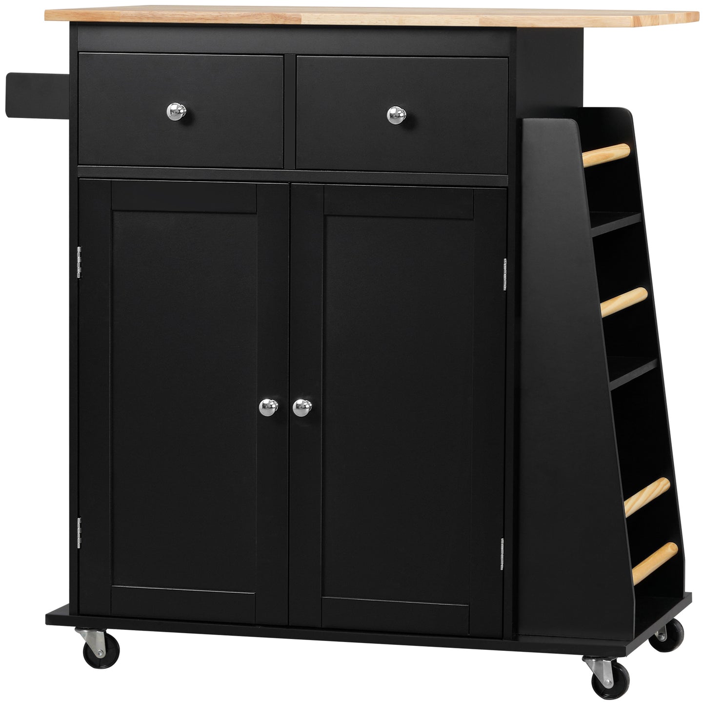 Rolling Kitchen Island Cart, Rubber Wood Top, 3-Tier Spice Rack, Black Kitchen Islands & Kitchen Carts at Gallery Canada