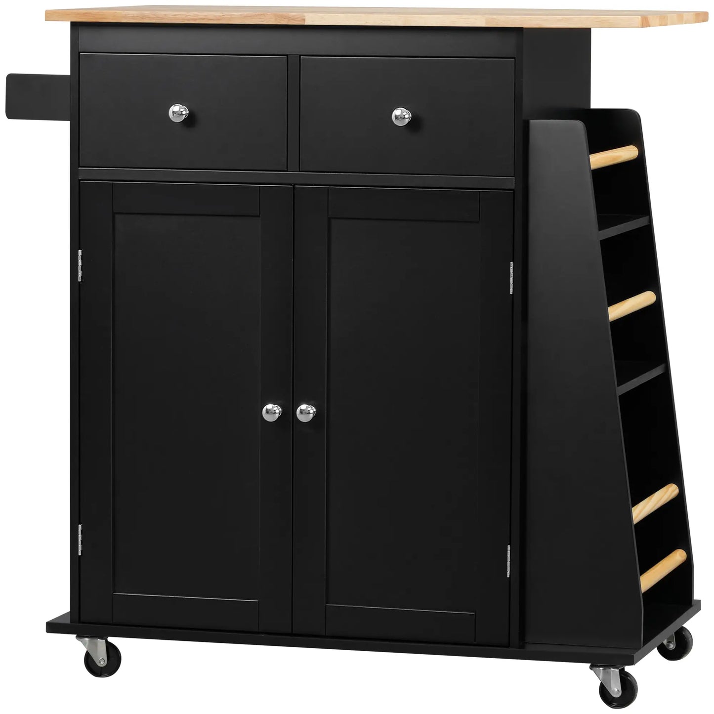 Rolling Kitchen Island Cart, Rubber Wood Top, 3-Tier Spice Rack, Black Kitchen Islands & Kitchen Carts at Gallery Canada